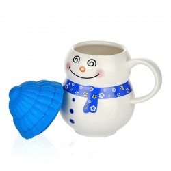 Blue Ceramic Snowman Cup/Mug with Silicon Lid 